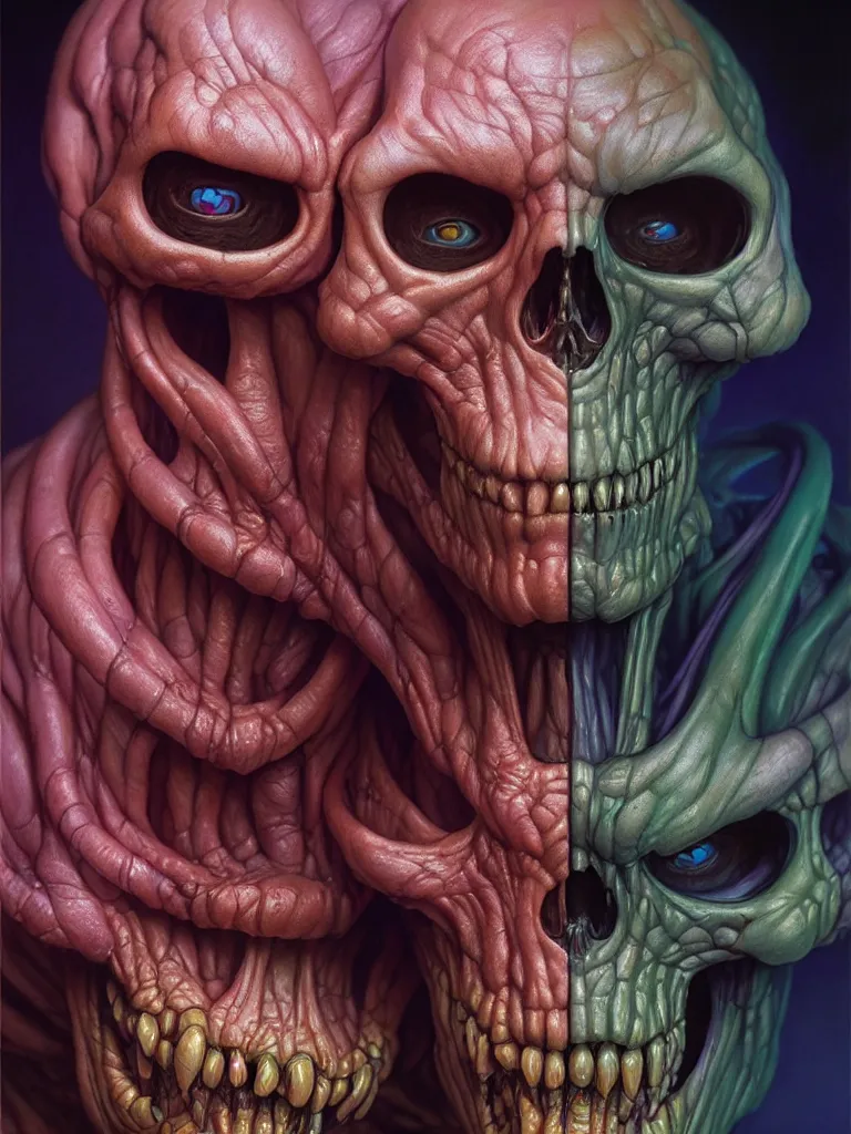 Image similar to hyperrealistic rendering, skeletor face by donato giancola and greg rutkowski and wayne barlow and zdzisław beksinski, product photography, action figure, sofubi, studio lighting, colored gels