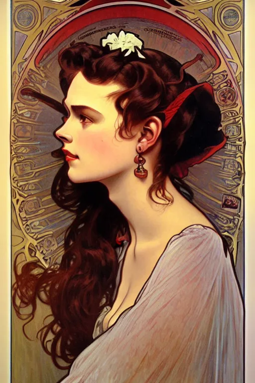 Image similar to scarlett o'hara, painting by alphonse mucha, detailed art, artstation