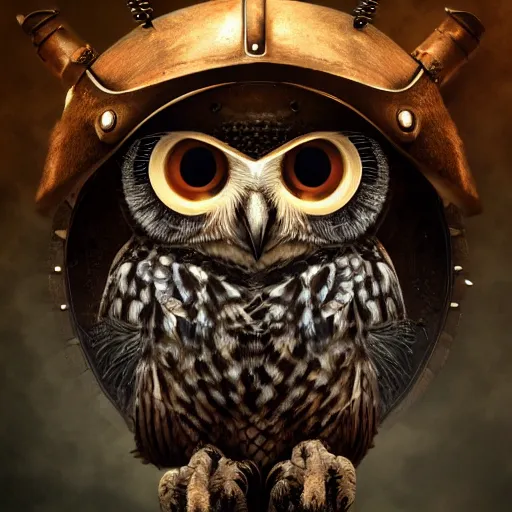 Image similar to a Warrior owl art nuveau, steampunk, symmetry, full frame, cinematic light , unreal engine,