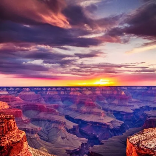 Image similar to sunset above grand canyon, beautiful landscape, high detail, instagram photo, professional dslr photo, creative composition, beautiful composition