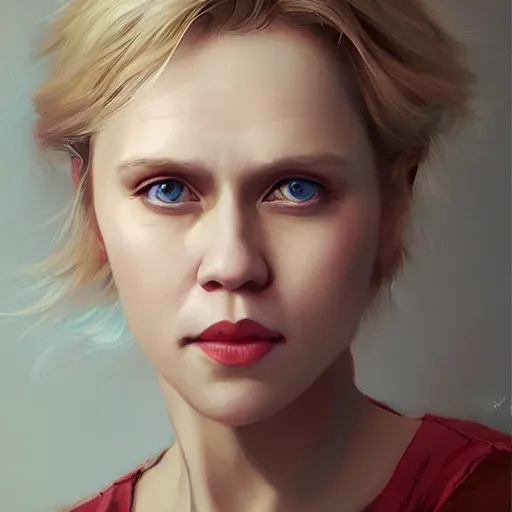 Image similar to kate mckinnon, a beautiful portrait, soft painting, by stanley artgerm lau, wlop, rossdraws, lerapi, and sakimichan,