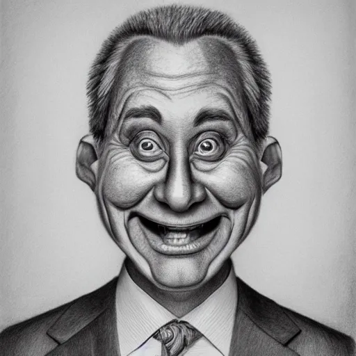 Image similar to hyperrealistic pencil drawing caricature of an american man