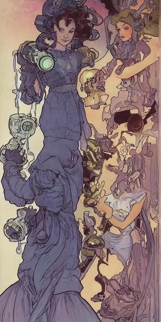 Image similar to a woman wearing outer space as a dress, pouring water from a vase into the milky way, by joe madura, by travis charest, by alphonse mucha, battle chasers.