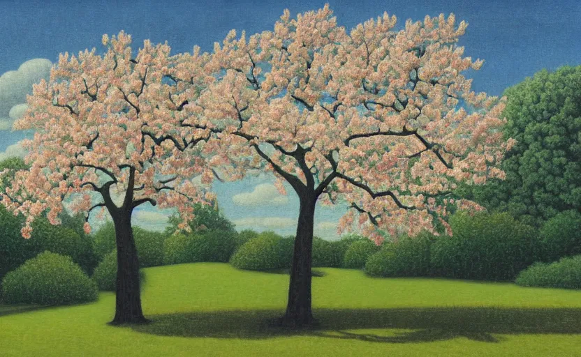 Image similar to a painting of an eicp magnificent peach blossom tree by david inshaw.