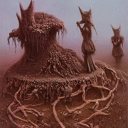 Image similar to Goblin Market by Beksinski