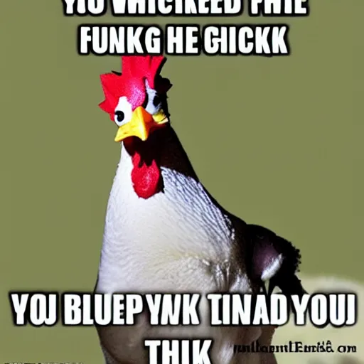 Image similar to you wake up to see the funky chicken standing over you with a wicked grin on his beak