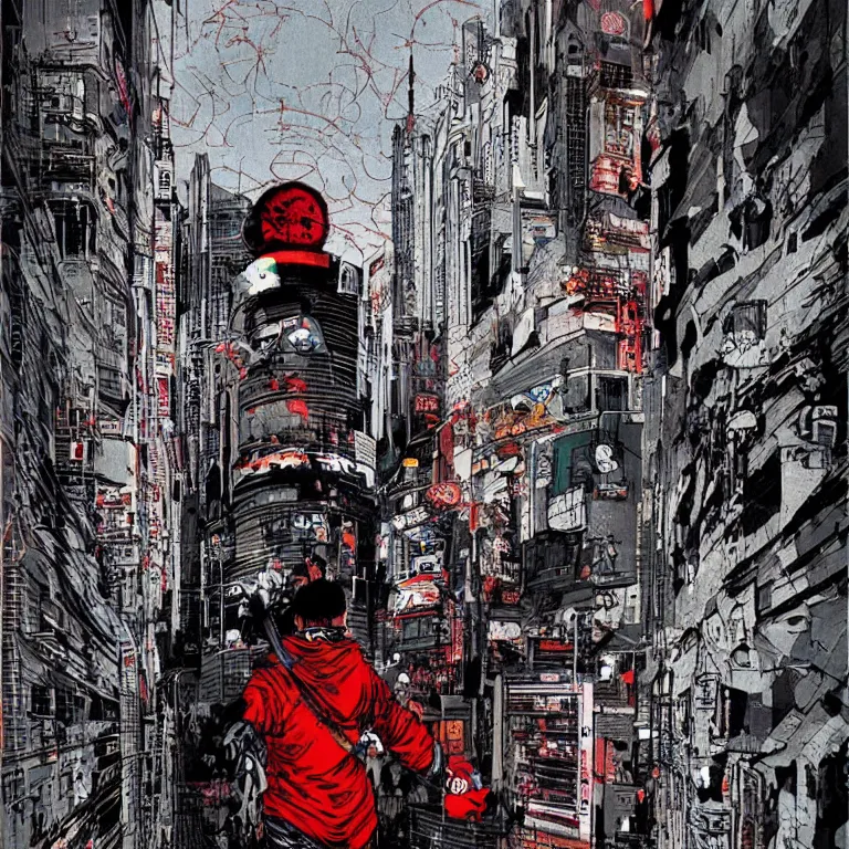 Prompt: Street-art cyberpunk Akira in style of Banksy, photorealism