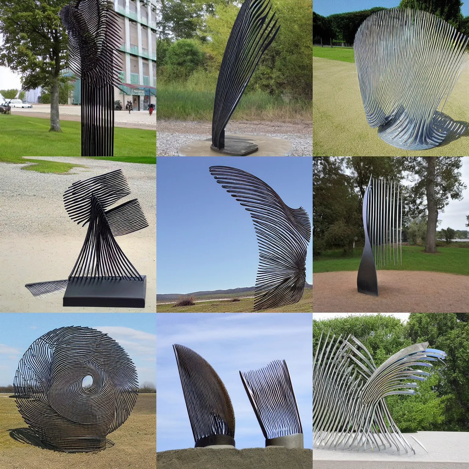 Prompt: The Comb of the Wind. Award-winning sculpture made of steel