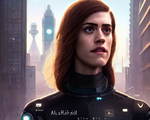 Image similar to highly detailed portrait of allison williams as an android, in detroit : become human, stephen bliss, unreal engine, fantasy art by greg rutkowski, loish, rhads, ferdinand knab, makoto shinkai and lois van baarle, ilya kuvshinov, rossdraws, tom bagshaw, global illumination, radiant light, detailed and intricate environment