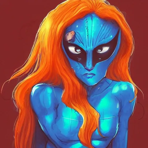 Prompt: a beautiful alien cat-woman drawn inside an ugly alien jellyfish man, orange and blue