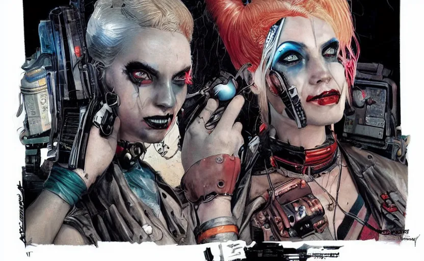 Image similar to a dream portrait of cyberpunk Harley Quinn in post apocalyptic Gotham art by Paul Dini, Travis Charest, Simon Bisley