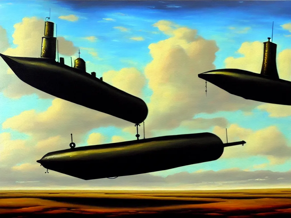 Image similar to an old oil painting of a gothic submarine in a great steppe, trending on artstation