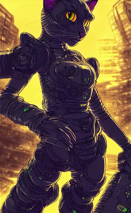 Prompt: portrait of a cat in a battlesuit in the style of masamune shirow 4 k, intricate, highly detailed, cinematic lighting