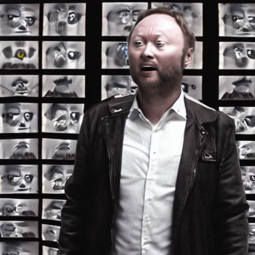 Prompt: limmy in scanners, head exploding, film stills,