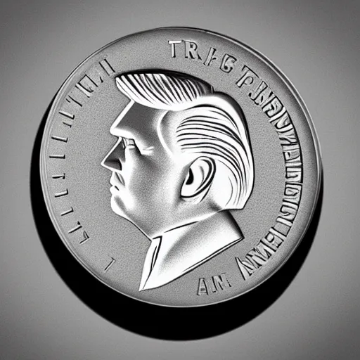 Image similar to Donald Trumps profile on a silver coin, photorealistic