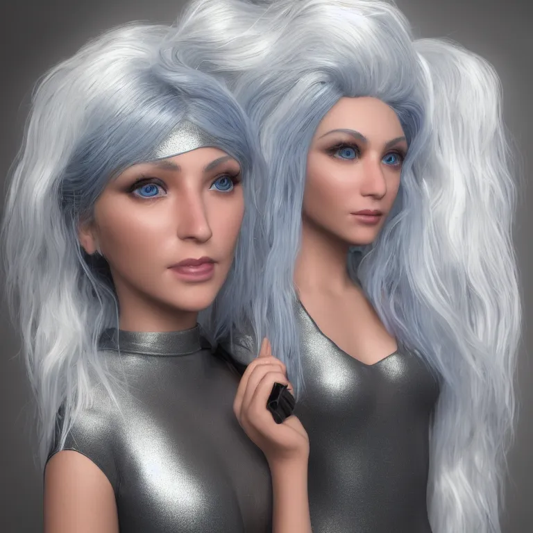 Prompt: “hyperrealistic ultra detailed unreal engine 5 RTX raytracing nvidia hairworks render of portrait of the most beutiful girl with blue eyes and white hair. She is in heavens garden. She has amazing silver jevelery. Nose piercing. Silver Latex catsuit Rainbow”