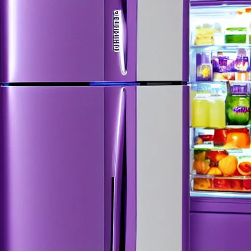 Image similar to refrigerator with wings in a purple tornado