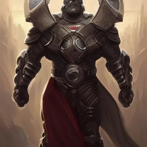 Prompt: darkseid character portrait, wearing shining armor, holding a large platinum shield, by peter mohrbacher, mark brooks, jim burns, wadim kashin, greg rutkowski, larry elmore, esao andrews, trending on artstation