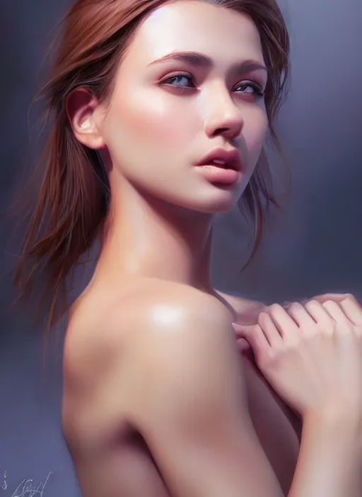 Image similar to photo of a gorgeous young woman in the style of stefan kostic, realistic, 1 / 2 body shot, sharp focus, 8 k high definition, insanely detailed, intricate, elegant, art by stanley lau and artgerm