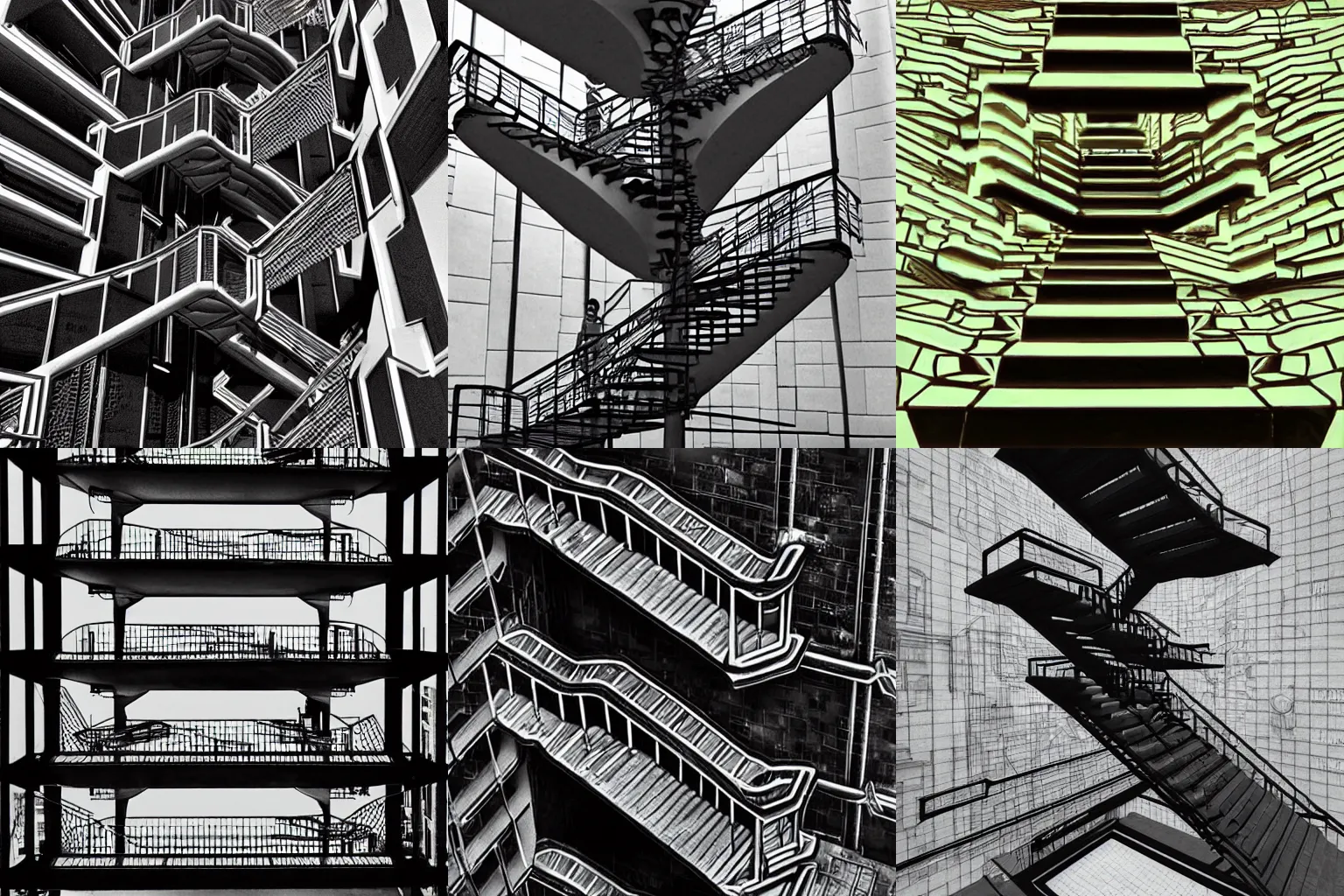 Prompt: Escher stairs in cyberpunk style