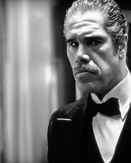 Image similar to film still close up shot of ron perlman as vito corleone from the movie the godfather. photographic, photography