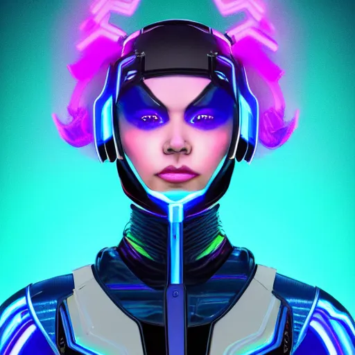 Prompt: a stunning upper body portrait of a beautiful young woman wearing futuristic navy blue and teal battle bodyarmor with and glowing neon lines and pauldrons and ombre purple and pink hairstyle with hair blowing in the wind, by marvel comics, highly detailed, fine detail, intricate, digital art, trending on artstation