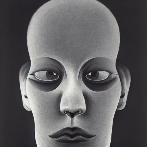 Prompt: a black and white photo of a man with a strange face. precisionism, charcoal drawing, surrealist, genderless