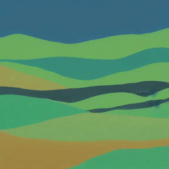 Image similar to rolling hills landscape, teal gradient, film photography 70's, album art