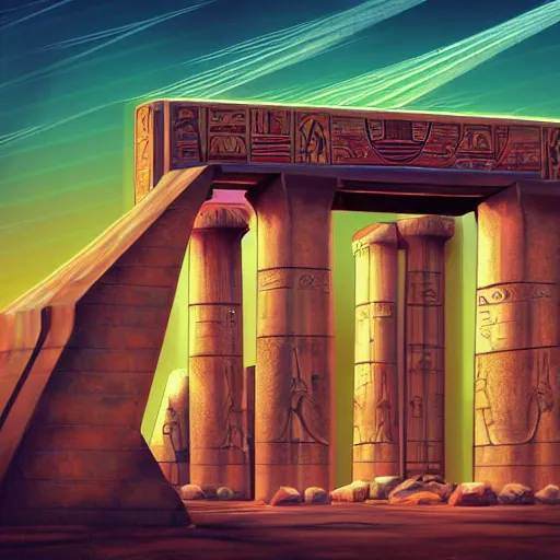 Image similar to ancient egyptian structure, retrowave epic art, trending on art station