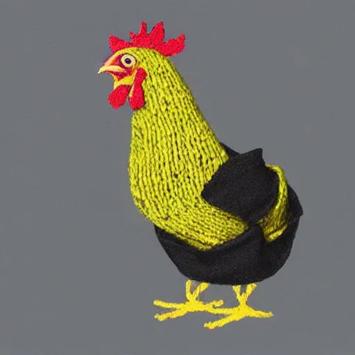 Prompt: A chicken knitting a scarf,