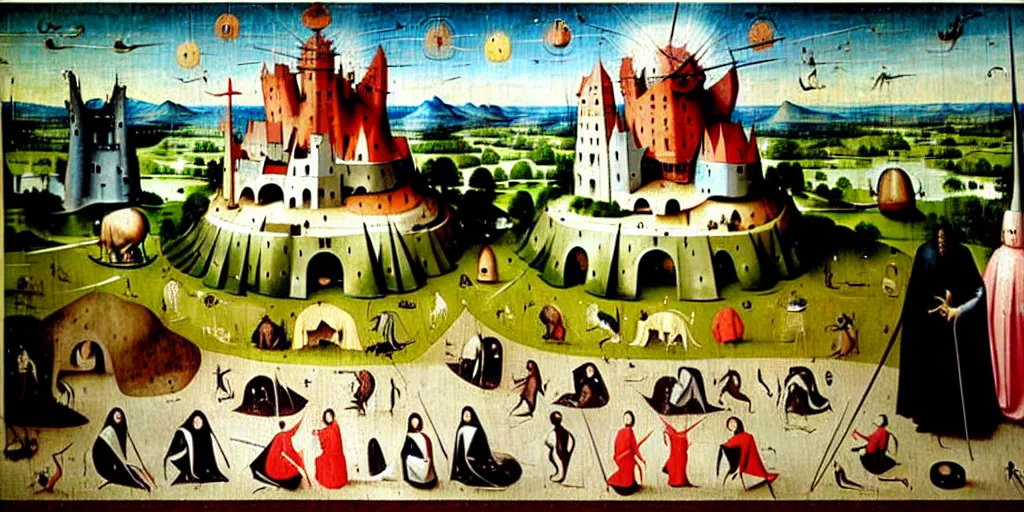 Prompt: a beautiful painting of a civilization by hieronymous bosch