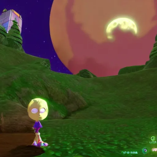 Image similar to majora's mask screenshot but the moon is peter griffin