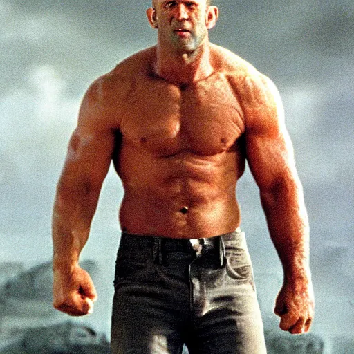 Image similar to jason statham as hulk in 1 9 7 7 movie