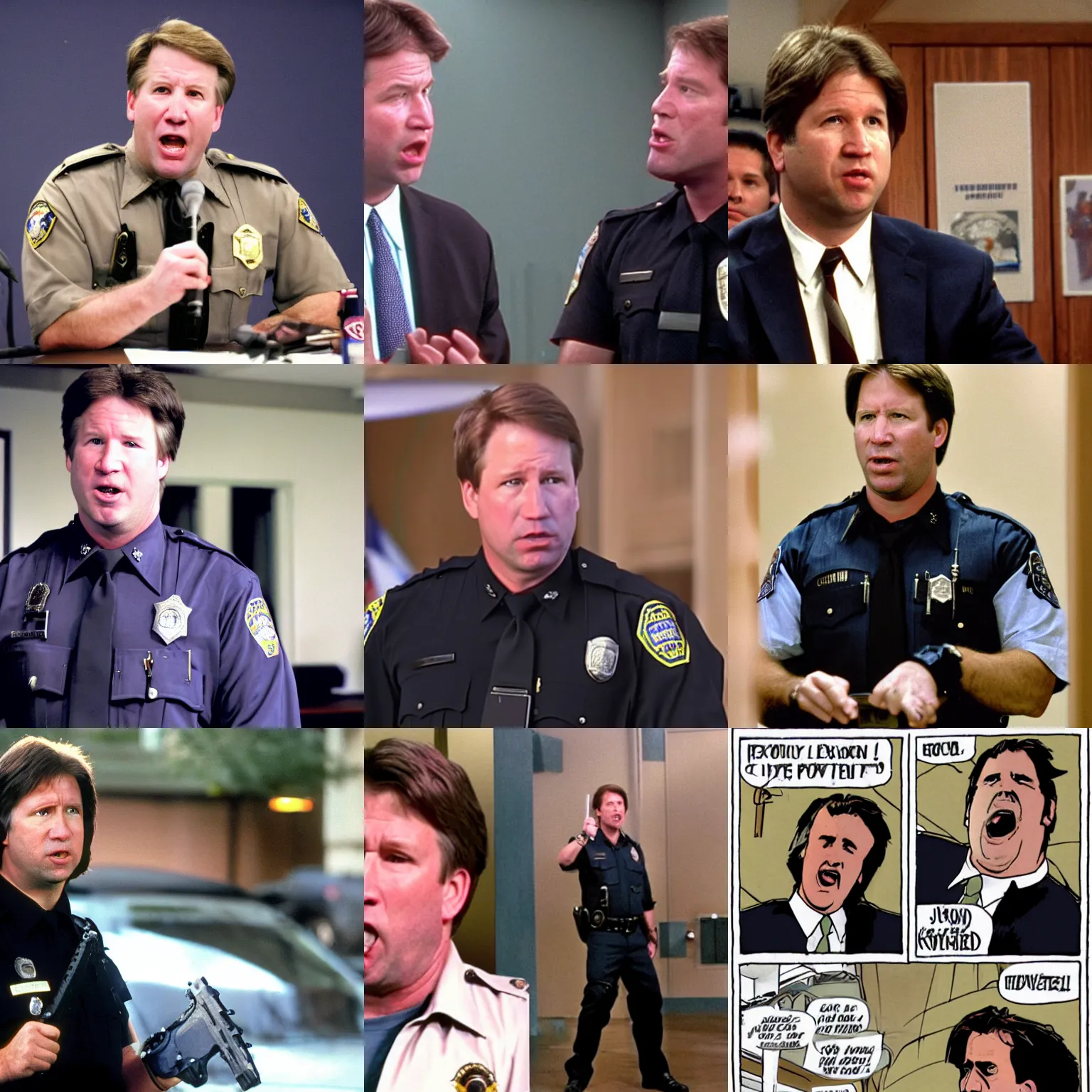 Prompt: jon kavanaugh from the shield exclaiming something at the chief of police