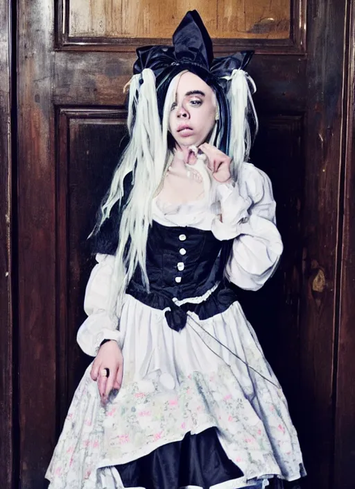 Image similar to photo of Billie Eilish dressed as a maid