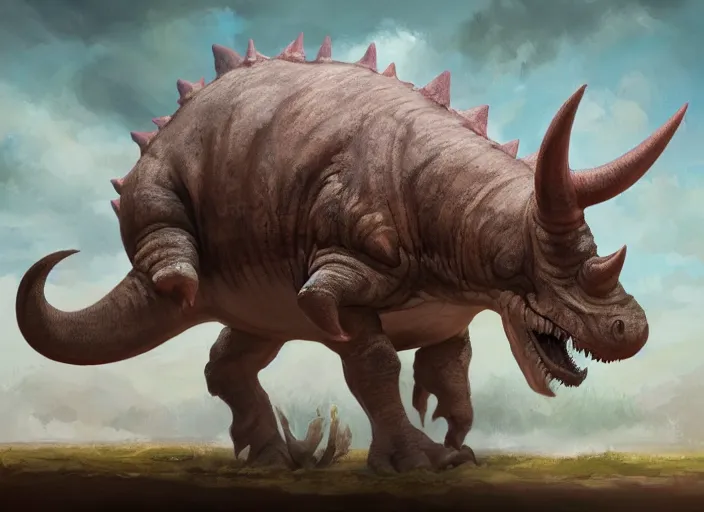 Image similar to character design for a triceratops made by cookies, oil painting by jama jurabaev, extremely detailed, brush hard, artstation, for aaa game, high quality, brush stroke