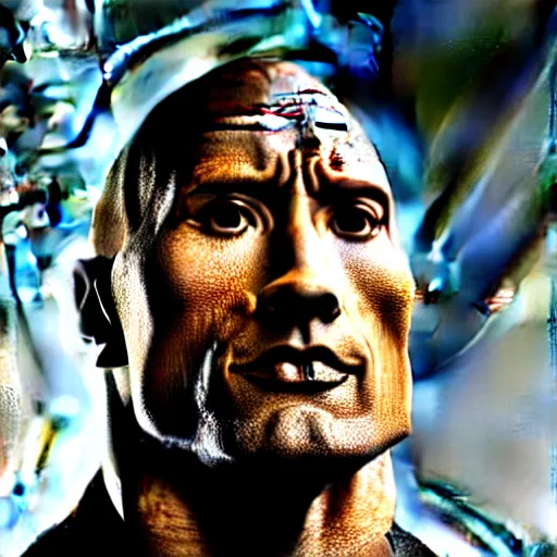 Image similar to A highly detailed photograph of cybernetic Dwayne Johnson