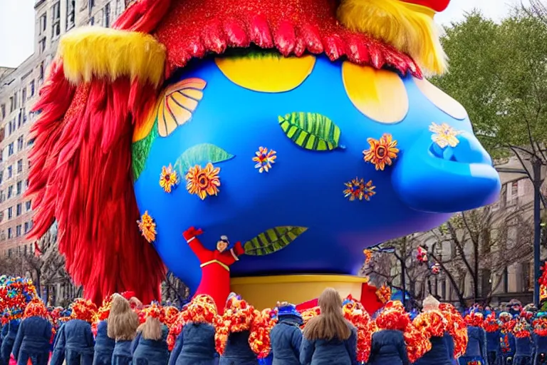 Image similar to photo of giant beautiful elaborate parade float character designed by ( ( ( ( ( ( ( ( eric carle ) ) ) ) ) ) ) ) and wes anderson!!!!!!!!!!!!!!, in the macys parade, detailed 4 k photo,