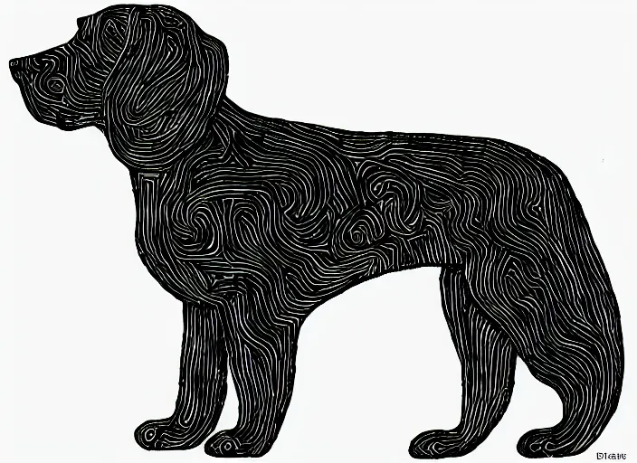 Prompt: illustration of a dog. black thin ink outline