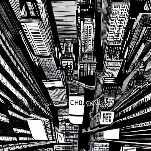 Prompt: a girl jumping among the buildings of the new york city in the night, top view, grayscale color scheme, comic book artstyle, by john romita