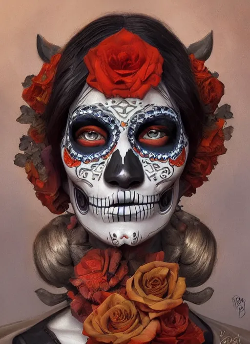 Image similar to digital _ painting _ of _ dia de los muertos _ by _ filipe _ pagliuso _ and _ justin _ gerard _ symmetric _ fantasy _ highly _ detailed _ realistic _ intricate _ port