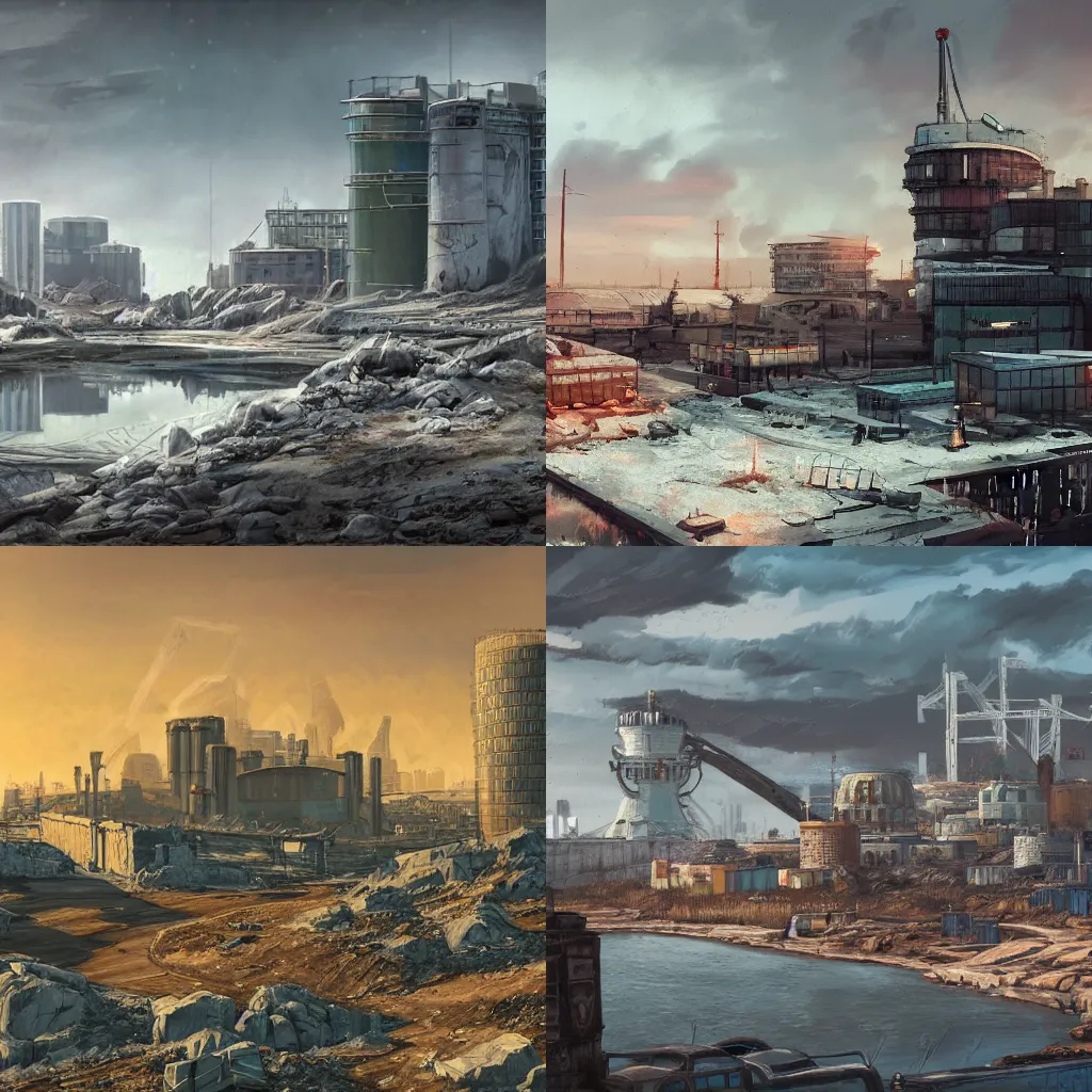 Prompt: landscape of the nuclear wasteland of Helsinki, city, downtown, Helsinki harbour, concept art by Ray Lederer, fallout, trending on artstation