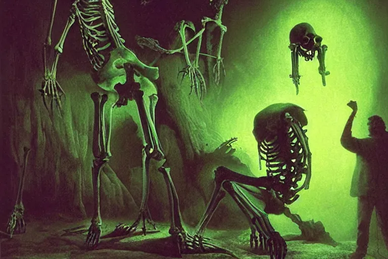 Prompt: screaming monster skeleton made of neon light volumetric lighting, by caspar david friedrich and wayne barlowe and ted nasmith