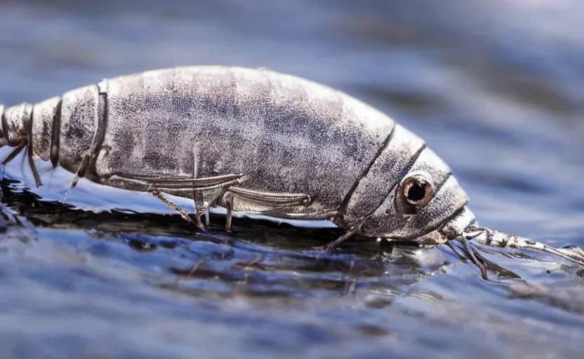 Image similar to Close shot of a silverfish drinking water from a river
