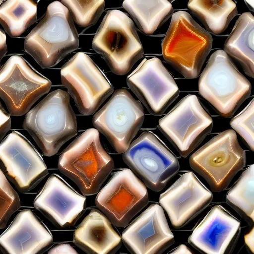 Image similar to a studio portrait of banded agates with letters in the banding white background