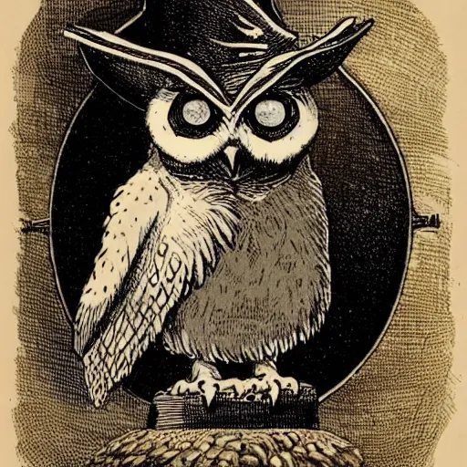 Image similar to portrait of an owlfolk wizard with a monocle, holding a spellbook