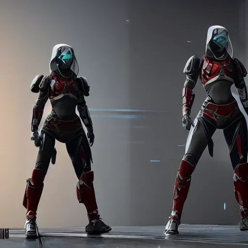 Prompt: Female Characters in a powerful futuristic armor, Destiny 2, Unreal Engine 5 Render