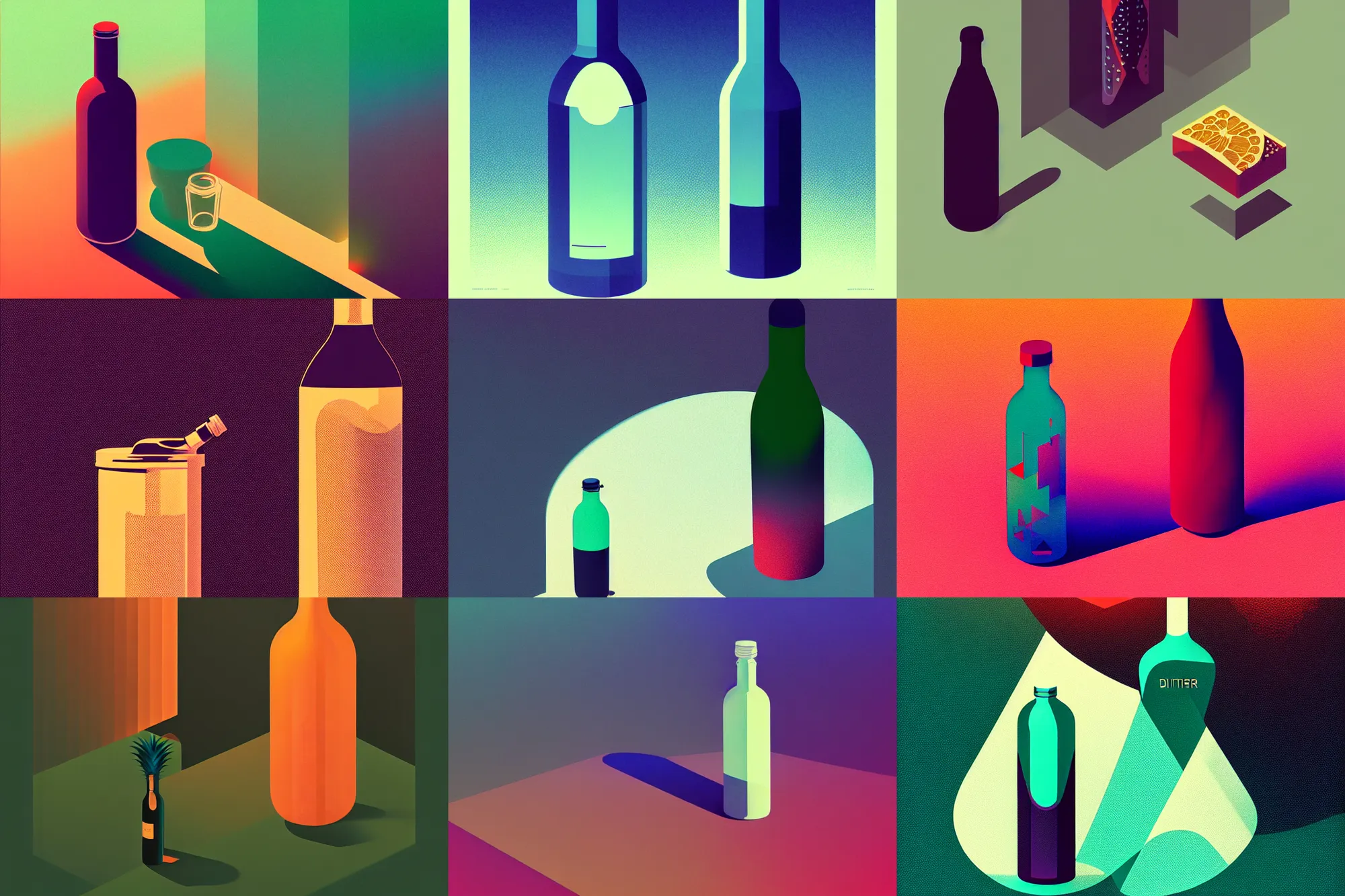 Prompt: ( ( dither ) ), editorial illustration portrait of an isometric etched glass drinking bottle filled fruit, modern art deco, ( ( mads berg ) ), christopher balaskas, victo ngai, rich grainy texture, detailed, dynamic composition, wide angle, matte print, art nouveau, unreal engine