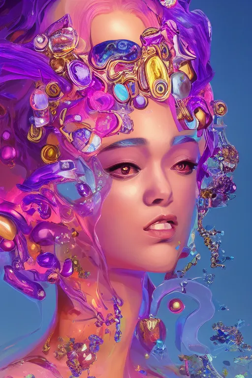 Prompt: maximalist detailed gemstone elemental portrait by adoryanti, machine. delusions, holosomnia, electrixbunny, rendered in discodiffusion. decorated with pearls and gems, behance hd. by wlop, rhads, makoto shinkai, ilya kuvshinov, igor goryunov artgerm. ray tracing hdr radiating a glowing aura