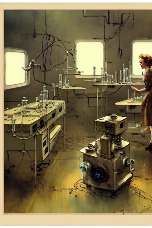 Image similar to ( ( ( ( ( 1 9 5 0 s retro science fiction laboratory interior scene. muted colors. ) ) ) ) ) by jean - baptiste monge!!!!!!!!!!!!!!!!!!!!!!!!!!!!!!